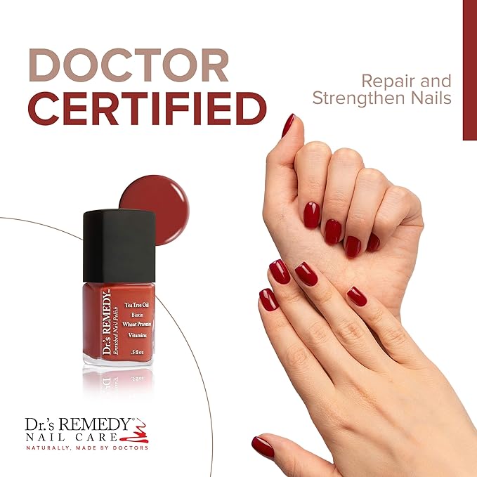 Dr’s Remedy Enriched Nail Polish: Non Toxic, All Natural, and Organic - Doctor Formulated: Strengthens, Restores, Heals, and Protects '24-Free' - CLARITY Coral Red