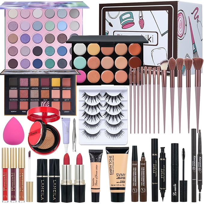 All in One Makeup Kit for Women Full Kit,Travel Makeup Set,Makeup Gift Set for Girls & Teen,Professional Makeup Kit Includes lash Clusters Kit Eyeshadow Lipstick Brow Pencil Eyeliner Brush Set-VivaGrace Women