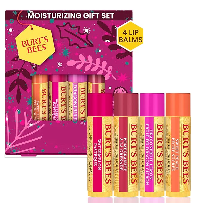 Burt's Bees Lip Balm Gift Set, Beeswax Bounty Fruit Mix, Perfect Lip Balms for Holiday Gift Baskets, 4-Pack, 0.15 oz.-VivaGrace Women
