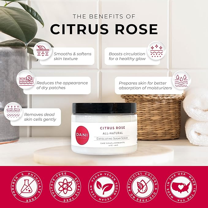 Naturals Exfoliating Sugar Scrub - Citrus Rose - Organic Cane Sugar & Shea Butter - Deep Hydration & Gentle Exfoliation for Smooth, Radiant Skin - 14 oz-VivaGrace Women