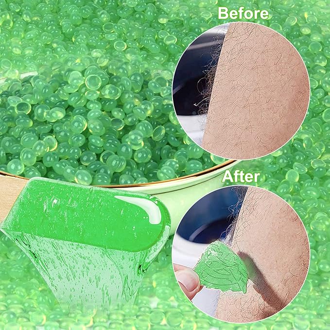 Hard Wax Beads for Brazilian Waxing, At Home Pearl Wax for Bikini, Face, Eyebrow, Legs - 300g (10 Oz) with 10 Wax Spatulas (Light Green-Aloe)-VivaGrace Women