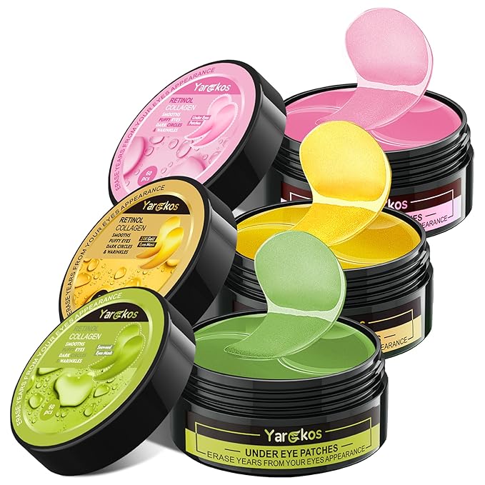 3 Packs 60 Pcs Under Eye Patches, Green+24K Gold+Pink, 30 Pairs Undereye Mask for Puffy Eye Dark Circle Treatment, Collagen Gel Pads Hydrating for Eye Bag Puffiness Wrinkle, Women Men Beauty Skin Care-VivaGrace Women