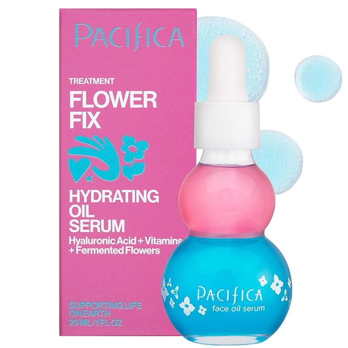 Pacifica Face Oil Serum - Flower Fix Bi-Phase Hydrating Skin Barrier - w/Hyaluronic Acid & Natural Botanical Ingredients - for Dry Sensitive Skin Vegan & Cruelty-Free Dermatologist Approved-VivaGrace Women