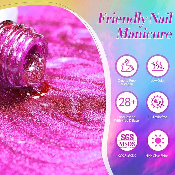 Born Pretty Cat Magnetic Eye Gel Nail Polish Spring Summer Neon Shimmer Glitter Holographic Cat Magnetic Eye Gel Crystal Glass Cat Magnetic Gel Polish Nail Art Manicure DIY at Home 6PCS-VivaGrace Women