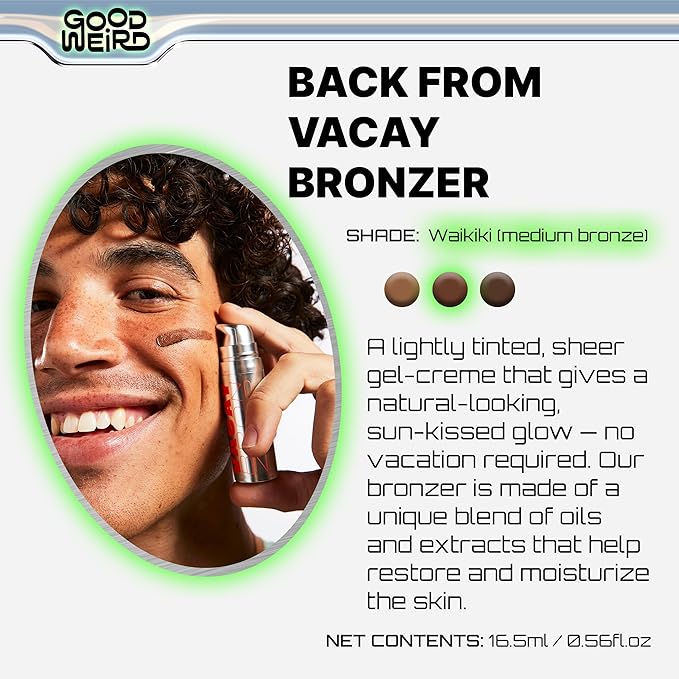 GOOD WEIRD Back From Vacay Bronzer - Vegan Liquid Face Bronzer Gel Cream for Men and Women | Natural Glow Lightweight Highlighter Makeup | Subtle Shimmer | 0.56 fl. oz. | WAIKIKI (Medium Bronze)-VivaGrace Women