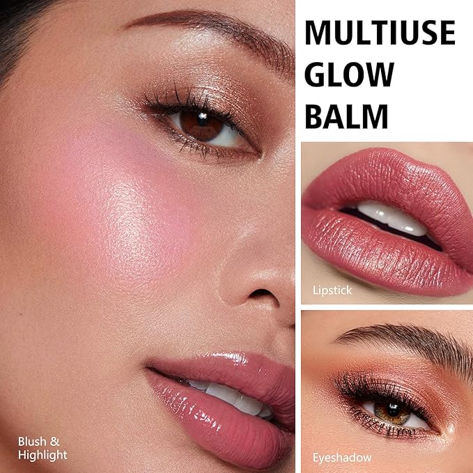 KYDA Miracle Glow Balm, Glow Tinted Blush Balm, Multiuse Face Balm for Cheek Lips Eyes, Hydrating Cream Blush, Blendable Lightweight, Shimmer Blusher, Earth Rose, 1.76 oz-VivaGrace Women