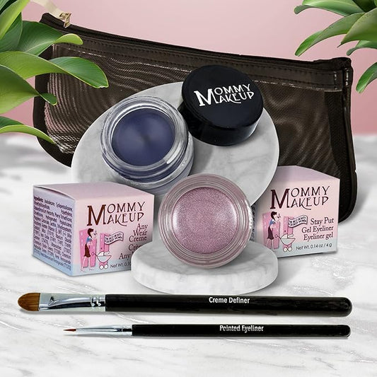 The Everlasting Eye 5 Piece Waterproof Makeup Set. Gel Eyeliner, Creme Eyeshadow, 2 brushes and Mesh Bag. Paraben-free, Talc-free, Cruelty-free. Elsa/Blue Angel 1112-VivaGrace Women