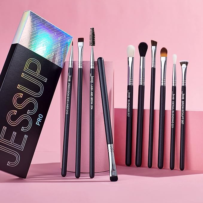 Jessup Eye Makeup Brushes 10 pcs, Premium Synthetic Eyeshadow Blending Concealer Eyebrow Eyeliner Brush Set T315-VivaGrace Women