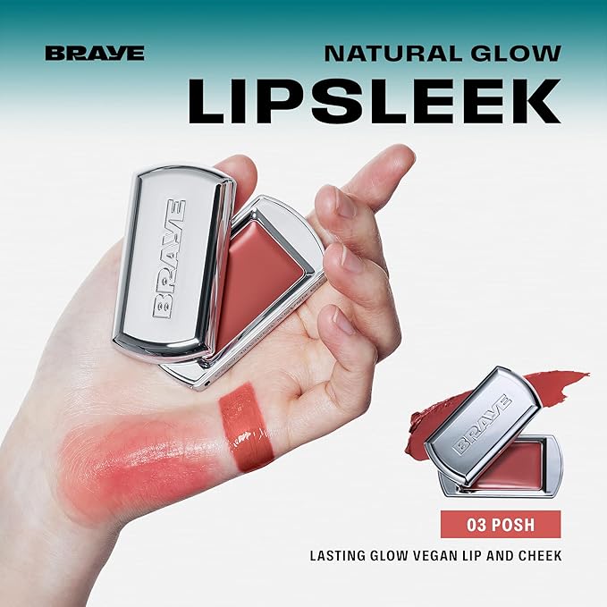 BRAYE Lipsleek Lip Balm, Monochromatic Cream Blush 2-in-1 Face Makeup, Hydrating & Mood Buildable, Vegan + Cruelty-Free Glow for Cheeks l 03 Posh-VivaGrace Women
