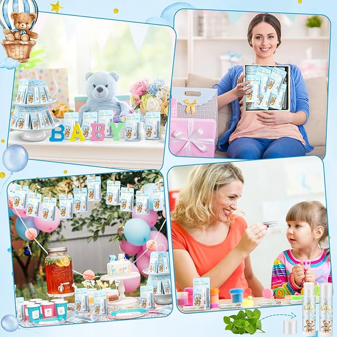 50 Pack Baby Shower Lip Balm Bulk Bear Baby Shower Favors Baby Mint Flavor Lip Balm Baby Shower Gifts for Guest Bear Themed Baby Shower Thank You Gifts Girls Boys Games Gender Reveal Favors-VivaGrace Women