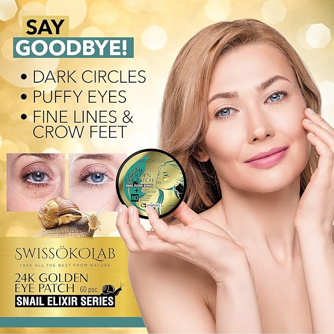 SWISSÖKOLAB Under Eye Patches For Puffy Eyes 24k Gold Eye Mask Dark Circles And Puffiness Collagen Eye Gel Pads Moisturizing & Reducing Wrinkles Anti-Aging Hyaluronic Acid (Snail Series)-VivaGrace Women