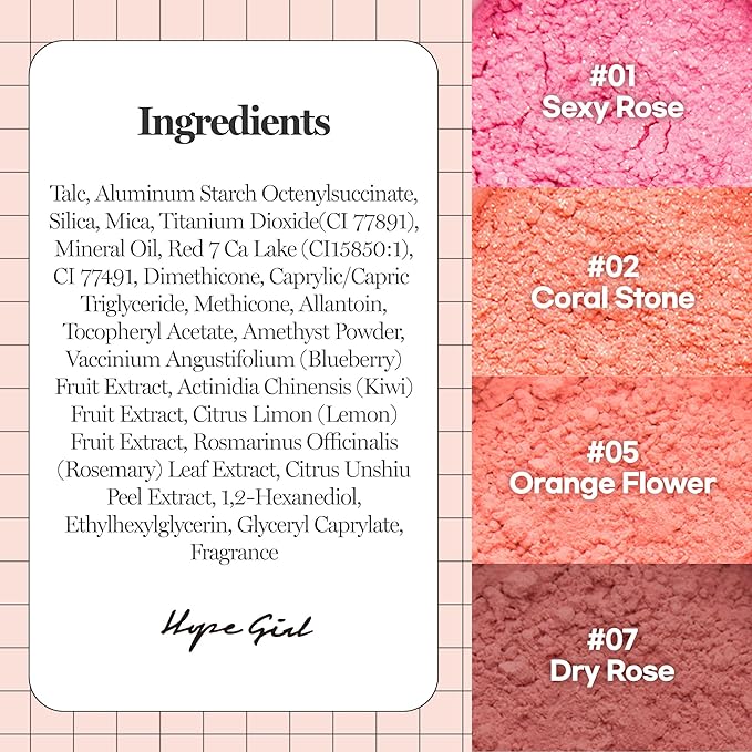 Hope Girl 3D Powder Blusher 0.17oz | Skin-Loving Korean Mini Blush for Cheeks and Eye Makeup w/Allantoin | K Beauty Cool Toned Vibrant Sunkissed Fine Powder Makeup Blush Cosmetics (#07 Dry Rose)-VivaGrace Women