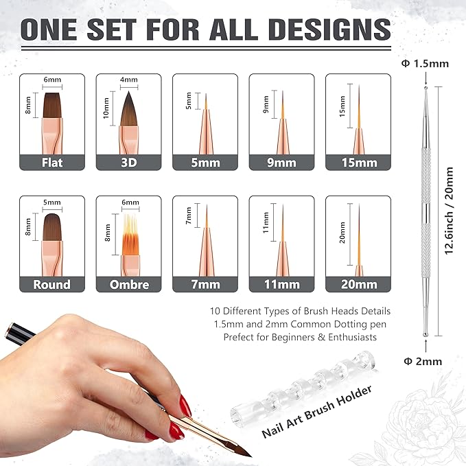 Nail Art Bushes Set, Professional 5Pcs Double-Ended Nail Brush Kit for Details, Long Lines, Ombre & 3D Design-Perfect for DIY Manicures & Salons (Black)-VivaGrace Women