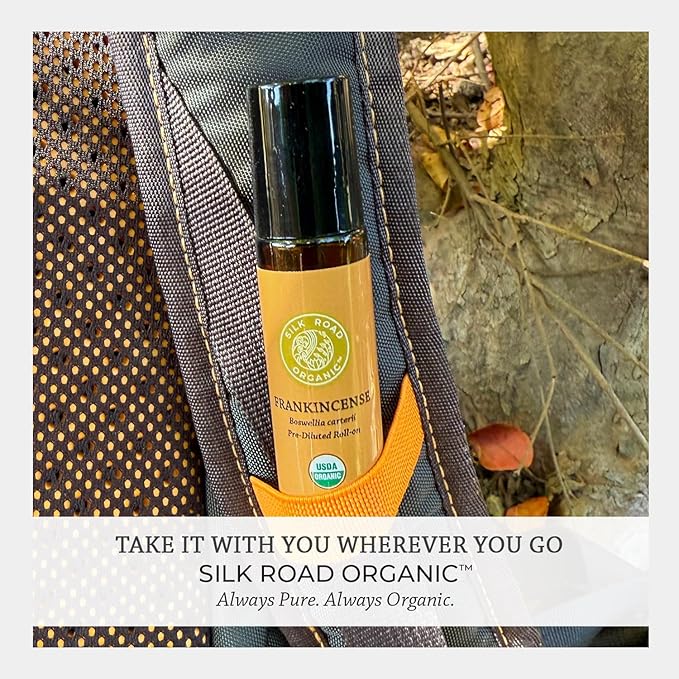 Silk Road Organic Frankincense Carterii Essential Oil Roll On, 100% Pure USDA Certified Aromatherapy for Radiant Skin, Body Aches, Stress Relief, & Calm - 10 ml Roller-VivaGrace Women
