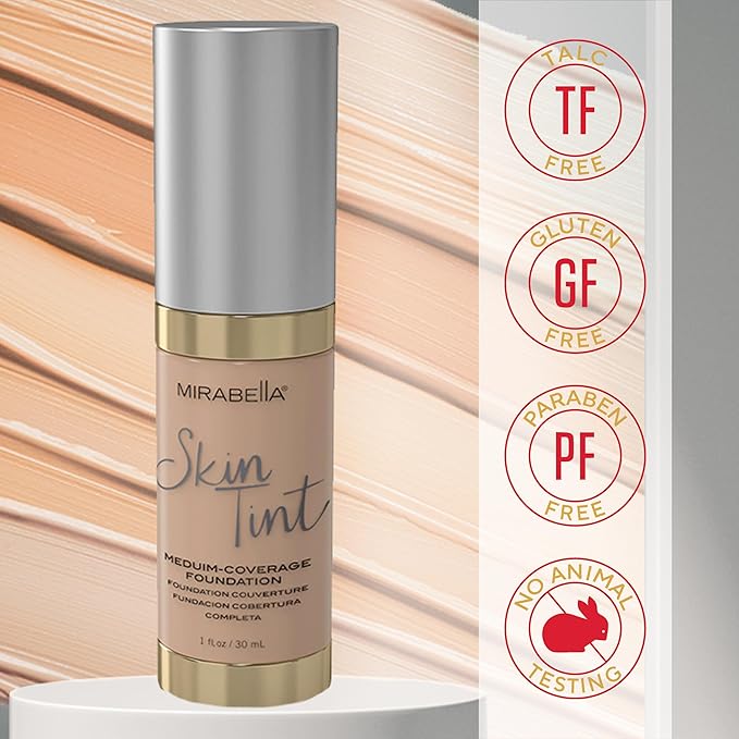 Mirabella Skin Tint Creme Liquid Foundation Makeup, Oil-Free Mineral Foundation for Medium Coverage - w/Hyaluronic Acid, Squalane, & Allantoin for All Skin Types - IN Neutral-VivaGrace Women