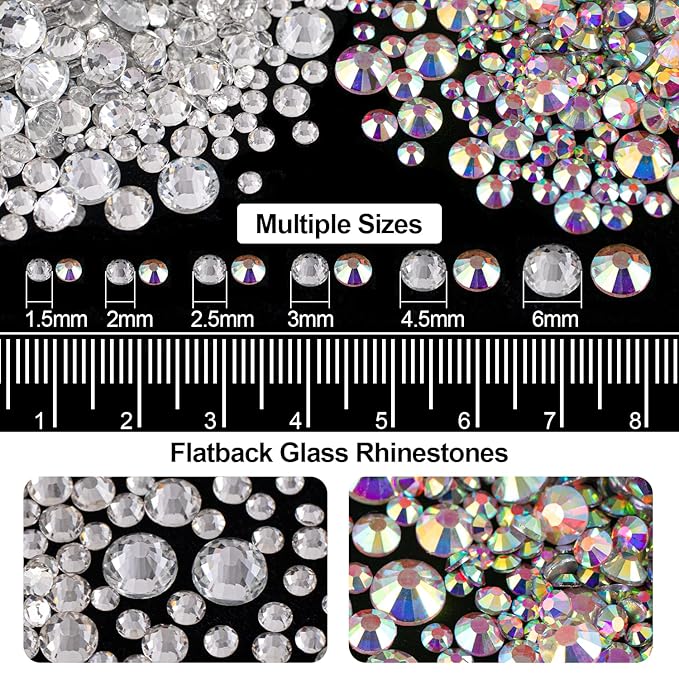 Flat Back Rhinestone Kits Colorful Rhinestones+Crystal AB&Transparent White Face Gems with Quick Dry Makeup Glue+Picker Pencil+Tweezer for Face Makeup and Nail Art-VivaGrace Women