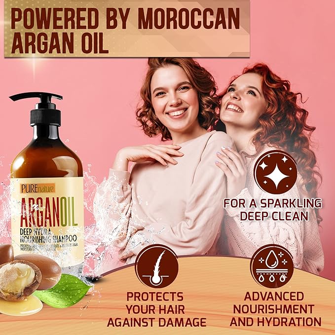 Moroccan Argan Oil Shampoo - Sulfate SLS Paraben Free Moisturizing Treatment for Women and Men - For All Types Including Curly, Dry, Damaged and Oily Hair - Hydrating and Nourishing - Salon Grade-VivaGrace Women