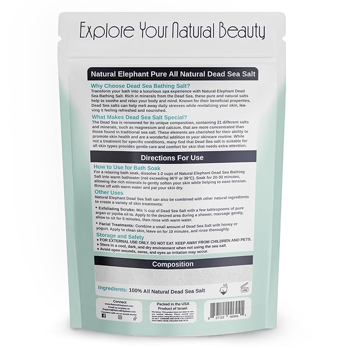 Natural Elephant Dead Sea Bath Salt | 2 Pound Bag | 100% Natural and Pure| Fine Grain | Perfect for Bathing and Soothing Soaks-VivaGrace Women