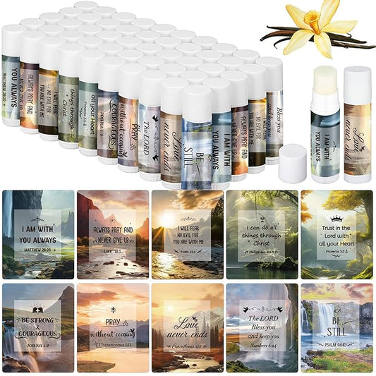 50 Pcs Lip Balm with Scripture Religious Lip Balm for Women Christian Lip Balms Bulk Gifts Faith Bible Verse Scripture Inspirational Gift Party Favors for Women Coworkers 10 Styles-VivaGrace Women