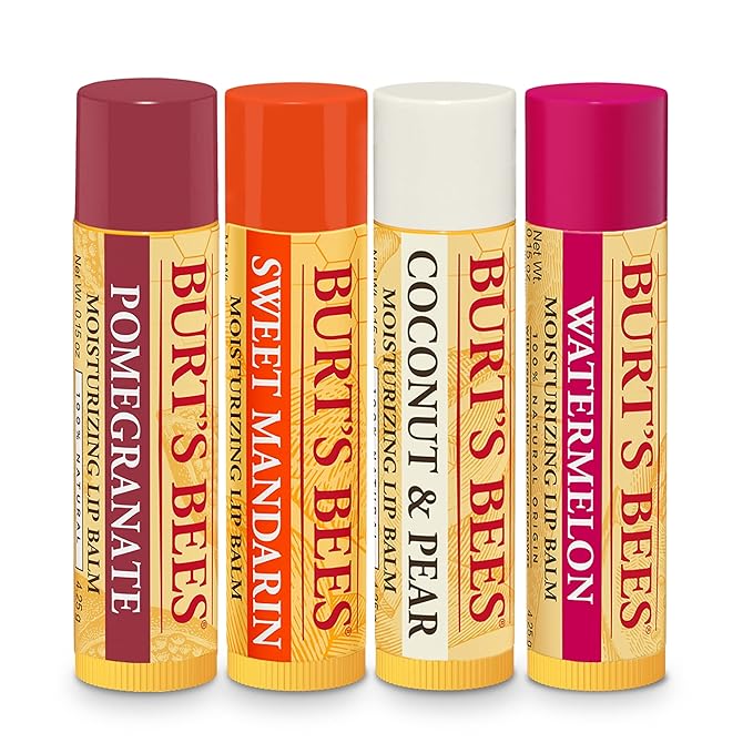 Burt’s Bees Holiday Gift, 4 Lip Balm Stocking Stuffer Products, Beeswax Fruit Set - Pomegranate, Sweet Mandarin, Coconut and Pear & Watermelon (Old Version)-VivaGrace Women