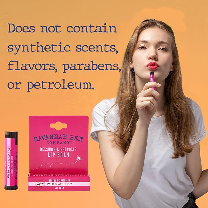 Savannah Bee Lip Balm Hanger 0.15 oz - Invigorating Mint Flavor - Natural Ingredients for Supple, Soft Lips - Convenient Hanger Design (.15 Oz, Wild Blackberry)-VivaGrace Women