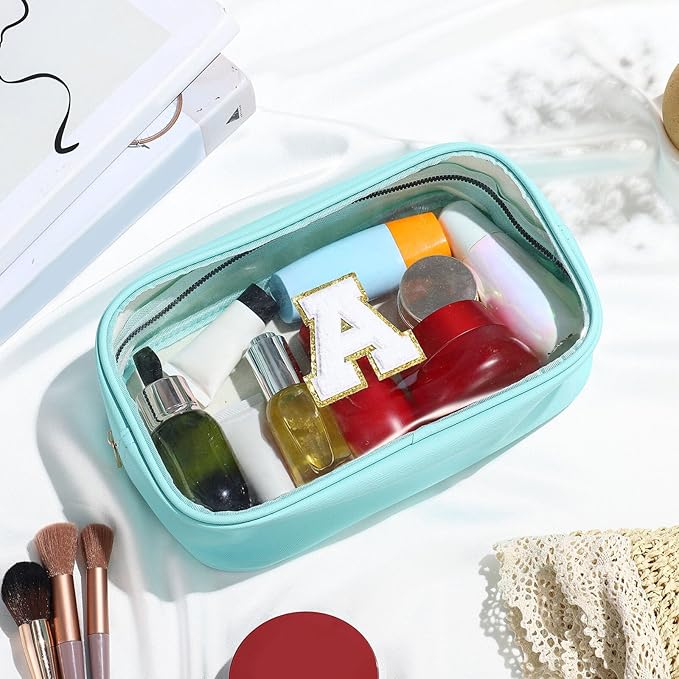 YOOLIFE Initial Travel Toiletry Bag, Clear Makeup Bag Preppy Cosmetic Bags Organizer Travel Essentials Gifts for Women Teen Girlfriend Teacher Mom Birthday Clear Makeup Bags With Zipper Blue I-VivaGrace Women