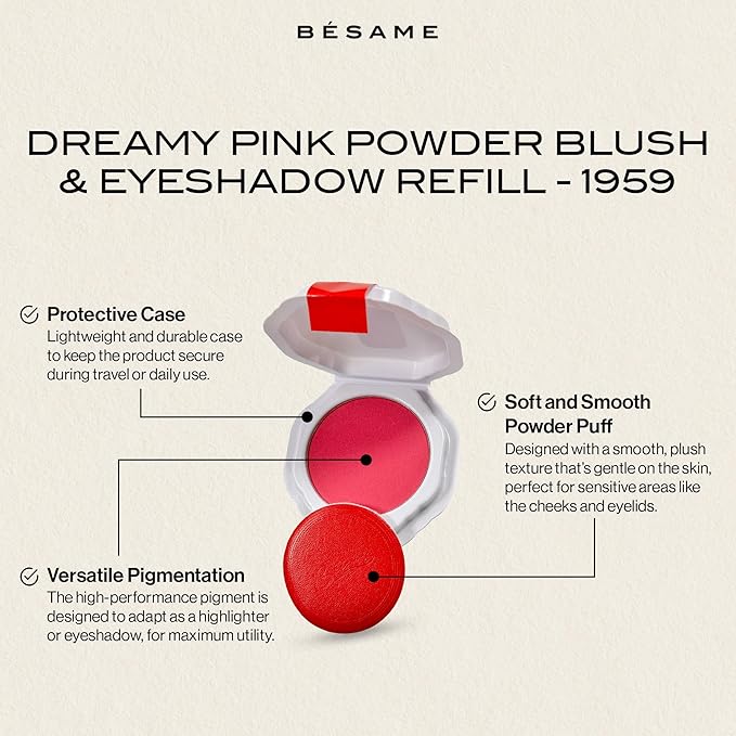 Besame Cosmetics Dreamy Pink Blush Refill, Pink Pressed Powder Blush-VivaGrace Women