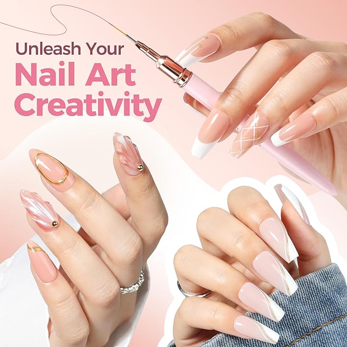 UNA GELLA Nail Art Brushes Metallic, 5 Count Liner Pens Set For Nail Art Gel Polish, Detail Nail Art Design Painting Brush Set For Nails Gel Fine Drawing Nail Tools, Sizes 7/9/11/15/25mm-VivaGrace Women