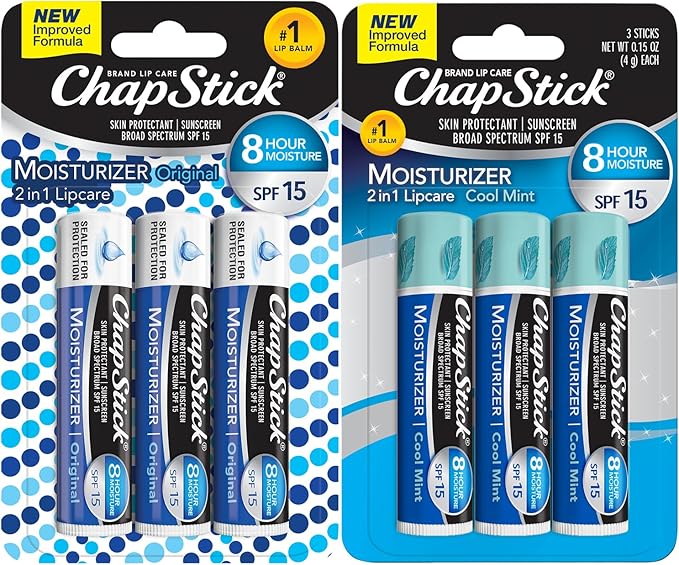 ChapStick Moisturizer 2-in-1 Lipcare 6-Pack (3 Original, 3 Cool Mint) – 8-Hour Lip Balm with Broad Spectrum SPF, Aloe & Vitamin E, 0.15 Ea-VivaGrace Women