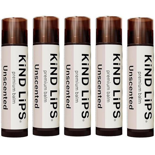 Kind Lips Lip Balm - Nourishing & Moisturizing Lip Care | for Dry Chapped Lips | Infused with Shea Butter & Beeswax | Unscented | 0.15 Ounce (Pack of 5)-VivaGrace Women