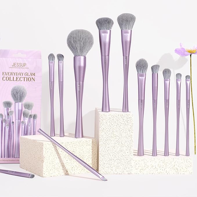 Jessup Makeup Brushes Set Professional 14pcs Vegan Make Up Brushes, Foundation Eyeshadow Concealer Contour Powder Blush Blending Eyeliner Brush, Premium Synthetic Fiber, Luxury Purple T512-VivaGrace Women