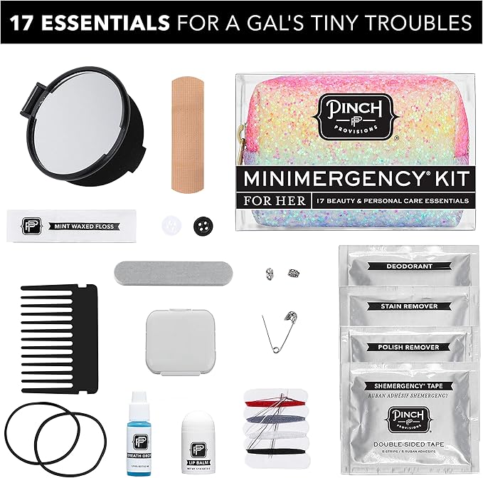Pinch Provisions Rainbow Minimergency Kit, includes 17 Travel-Sized Cosmetic Essentials, Convenient for Purses, Emergency Beauty Accessories, Gifts for Holiday’s & Birthday’s-VivaGrace Women