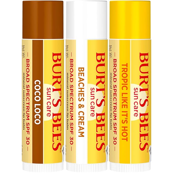 Burt’s Bees SPF 30 Lip Balm Mothers Day Gifts for Mom, Island Getaway - Coco Loco, Beaches & Cream, Tropic Like It's Hot, Water-Resistant Sun Care, Natural Origin Lip Treatment, 3 Tubes, 0.15 oz-VivaGrace Women