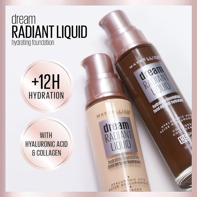 Maybelline Dream Radiant Liquid Medium Coverage Hydrating Makeup, Lightweight Liquid Foundation, Cashew, 1 Fl; Oz-VivaGrace Women