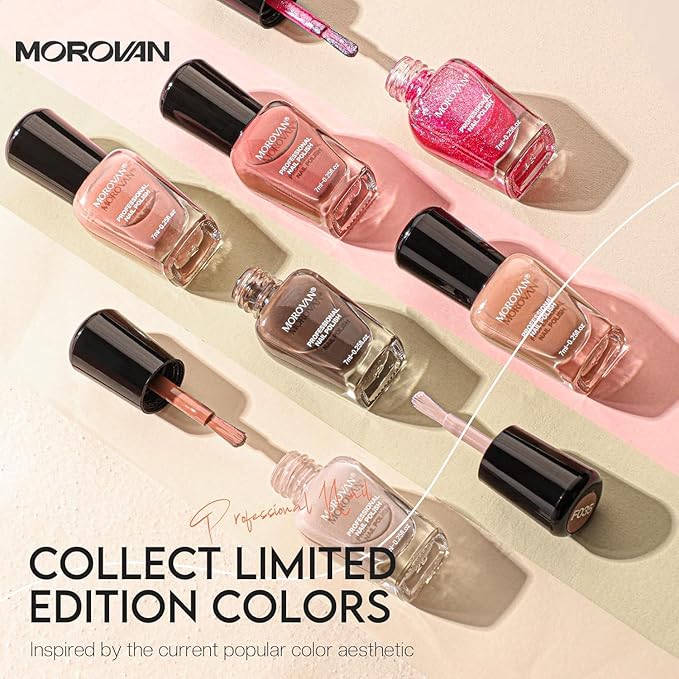 Morovan Nail Polish Set: Nude Pink Air Dry Regular Nail Polish Pack 0.25oz Glitter Toenail Polish Kit Gift for Women