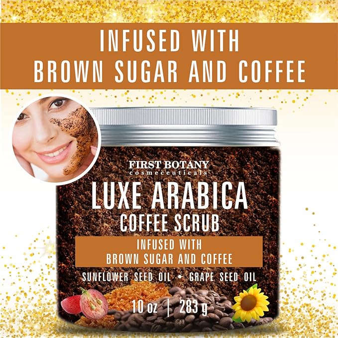 First Botany Body Scrub - Natural Exfoliating Sugar Scrub & Body and Face Souffle helps with Moisturizing Skin, Acne, Cellulite, Dead Skin Scars, Wrinkles (10 fl oz, Brown Sugar + Coffee)-VivaGrace Women