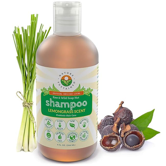 Organic Shampoo - Raw & Wildcrafted with Probiotics, Hypoallergenic Natural & Sulfate Free Shampoo for Sensitive Scalp, Dry Hair, Dandruff, Eczema & Psoriasis, 9oz, Lemongrass-VivaGrace Women