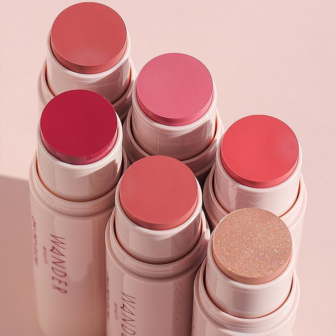 Wander Beauty On-the-Glow Blush and Illuminator - Petal Pink/Nude Glow - 7-in-1 Hydrating Cream Blush & Highlighting Stick - Stick Blush for Cheeks, Lip, & Body - Highlighter Makeup & Blush - 0.4 oz-VivaGrace Women