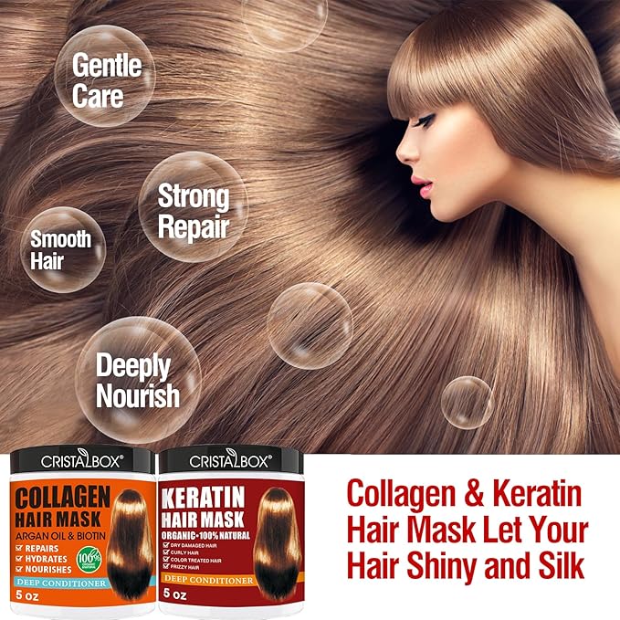 2 Pack Collagen Hair Mask & Keratin Hair Mask,Keratin Hair Treatment,Hydrating Argan Oil Hair Repair Treatment Deep Conditioner Hair Mask for Dry Hair,Collagen with Biotin Hair Treatment Mask-VivaGrace Women