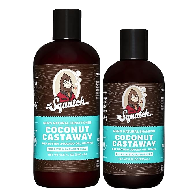 Dr. Squatch Natural Hair Bundle for Men - Healthy, Full Looking Hair - Coconut Castaway Shampoo (8 fl oz), Coconut Castaway Conditioner (11.5 fl oz)-VivaGrace Women