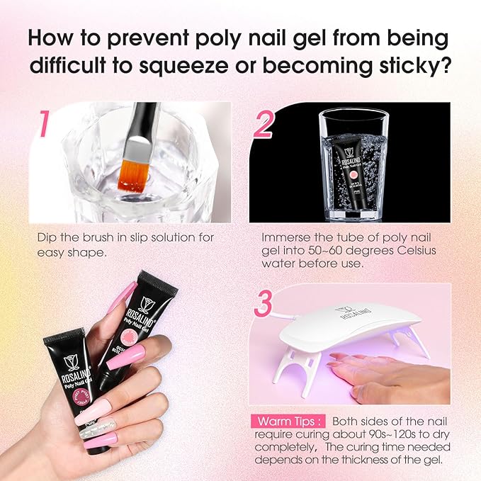 ROSALIND Poly Nail Gel Kit for Beginners - 28 Colors Extension Gel Set with UV/LED Nail Lamp, 72 Accessories (Base/Top Coat, Nail Forms, Tools), Long Lasting Salon Kit for DIY Manicure-VivaGrace Women