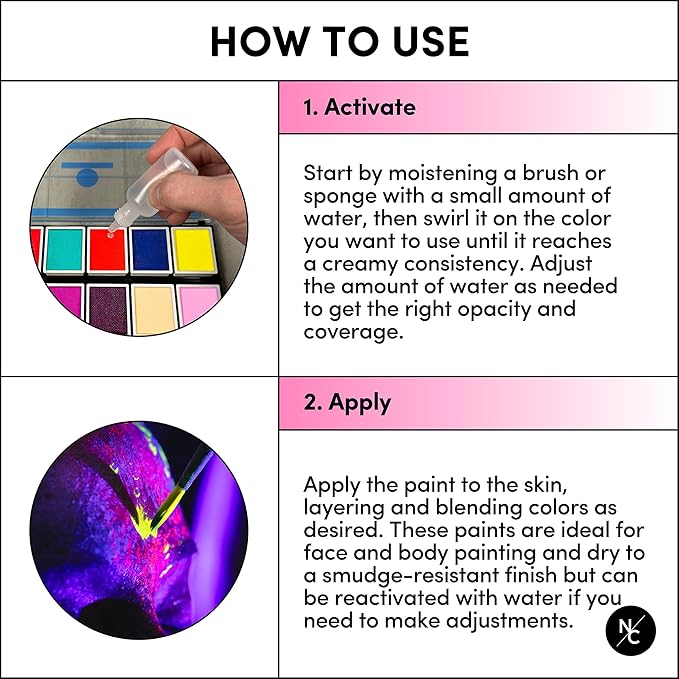 UV 12-Color Palette - Water-Activated Neon Glow Makeup for Face & Body - Fluorescent Shades for SFX, Party Makeup, Cosplay & Theatrical Performances-VivaGrace Women
