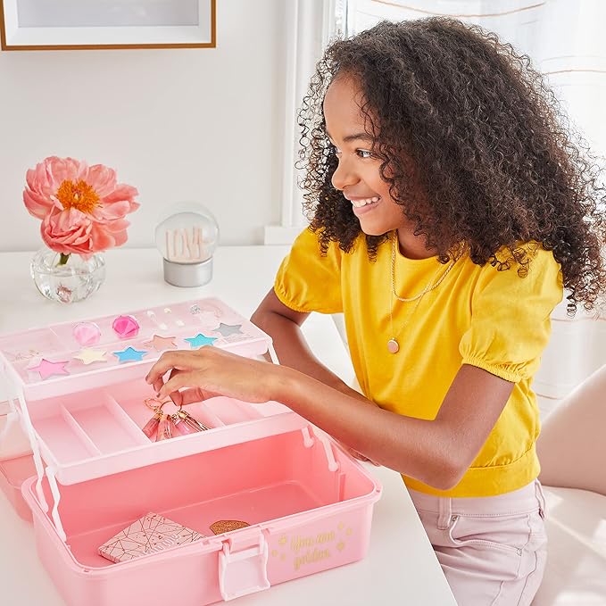 3C4G Pink and Gold Hard Case Makeup Storage Set - Kids Makeup Kit for Girls and Teens - Includes Storage Case, 5 Eyeshadows, 1 Blush, 2 Lip Glosses & 1 Nail Polish - Ages 8+ by Make It Real-VivaGrace Women