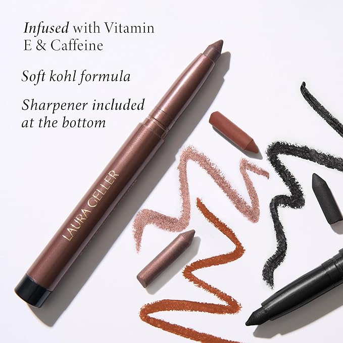 LAURA GELLER NEW YORK Kajal Longwear Kohl Eyeliner Pencil - Soft Black Kohl - Caffeine and Vitamin E - Smooth & Blendable Liner - Built-In Sharpener-VivaGrace Women