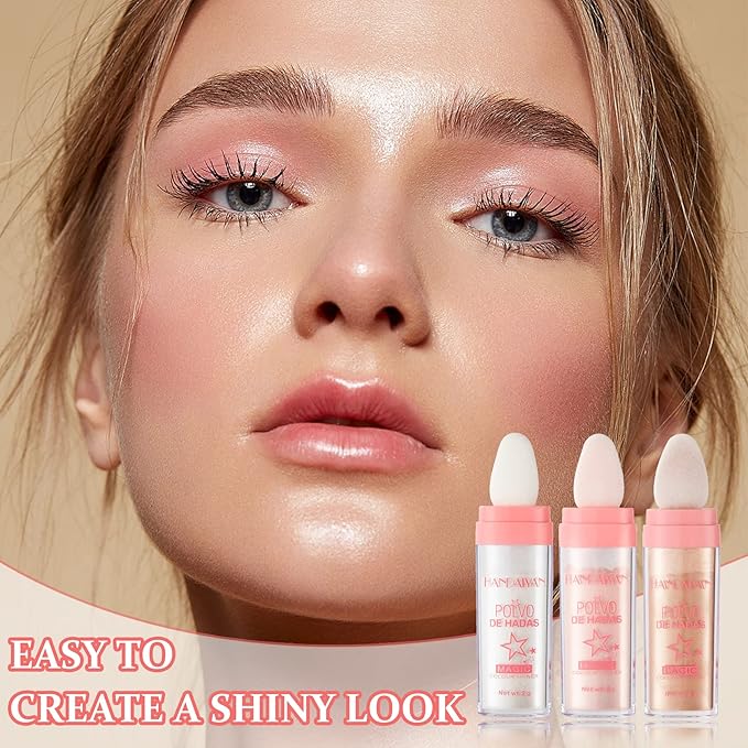 3PCS Polvo De Hadas Highlighter Glitter Stick Body Glitter Shimmer Face Brightening Highlighter Contour Powder Makeup Stick Face Fairy Glitter Highlighter Makeup-White,Pink,Golden brown-VivaGrace Women