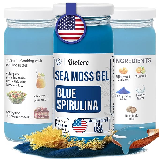 Biolore Sea Moss Gel - Blue Spirulina 16oz, Wildcrafted Irish Seamoss with Essential Vitamins & Trace Minerals, Vegan Superfood Made in USA-VivaGrace Women
