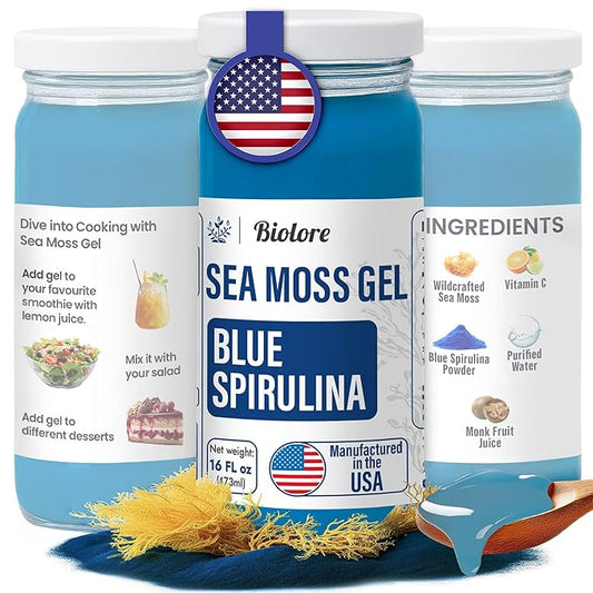 Biolore Sea Moss Gel - Blue Spirulina 16oz, Wildcrafted Irish Seamoss with Essential Vitamins & Trace Minerals, Vegan Superfood Made in USA-VivaGrace Women