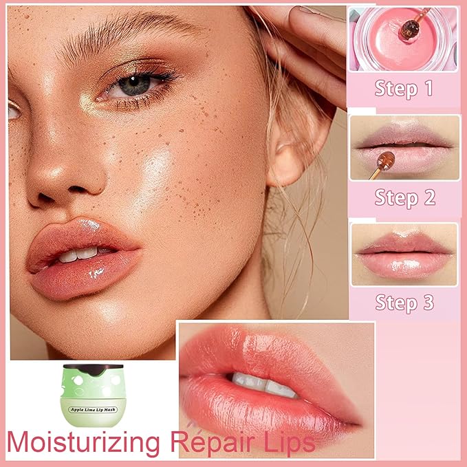 1 PCS Bee Lip Balm Honey Pot, Exfoliating Apple Bee Lip Balm Sleeping Lip Mask Overnight with Sticks, Honey Pot Lip Balm Prevention Dry Hydrating and Crack Lip Scrubs-VivaGrace Women