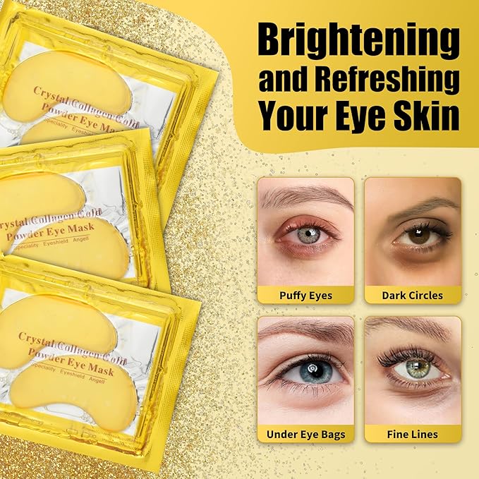 Eye Mask Under Eye Patches (20 Pairs) 24K Golden Under Eye Masks Hyaluronic Acid Eye Patches for Dark Circles and Puffiness, Reduce Wrinkles and Fine Lines Under Eye Area - Gold-VivaGrace Women
