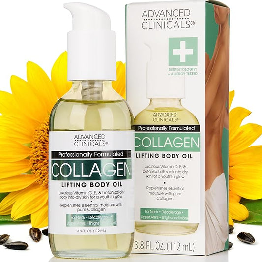 Advanced Clinicals Hydrating Collagen Oil For Body & After Shower | Visible Anti Aging Moisturizing Collagen Body Oil For Women & Men Helps Soften Appearance Of Crepe Skin & Wrinkles, 3.8 Fl Oz-VivaGrace Women